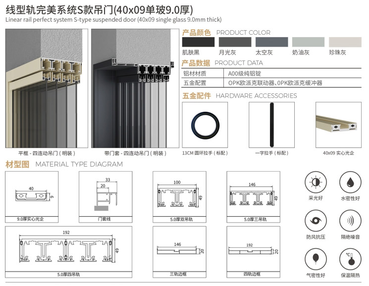 極窄鋁門_完美系統(tǒng)S款9.0 厚系列(吊門)